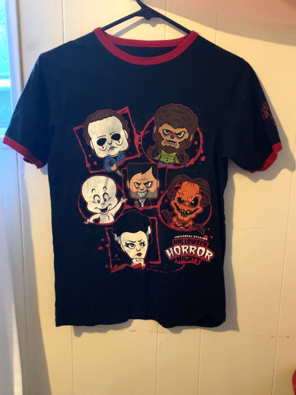 Universal Black Kids Tee with Red Trim and Halloween Character Art